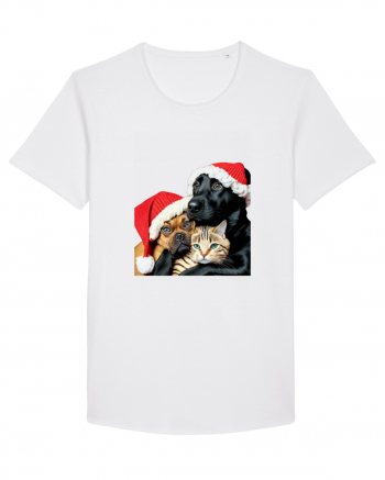 Dogs and cat in Christmas spirit White