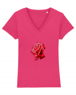 Red rose Tricou mânecă scurtă guler V Damă Evoker