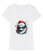 Christmas cat Tricou mânecă scurtă guler V Damă Evoker