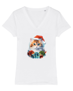 Christmas cat Tricou mânecă scurtă guler V Damă Evoker