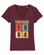 Vintage 1984 square - Cadou aniversar 1984 Tricou mânecă scurtă guler V Damă Evoker