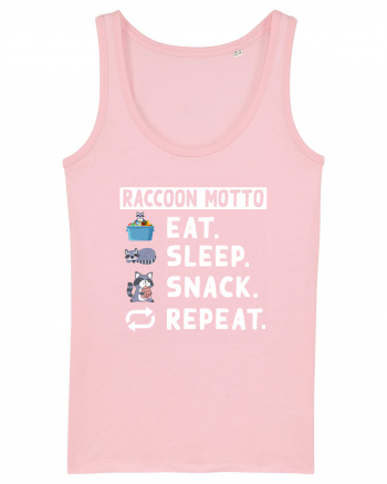 Raccoon motto, Eat Sleep Snack Repeat Cotton Pink