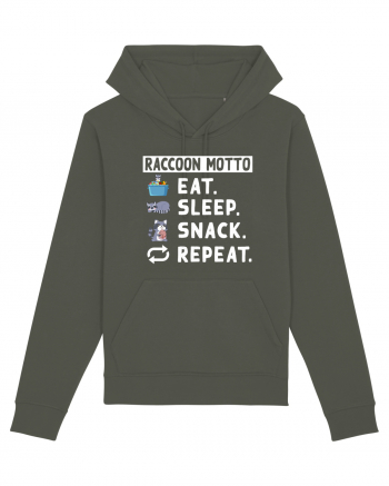 Raccoon motto, Eat Sleep Snack Repeat Khaki