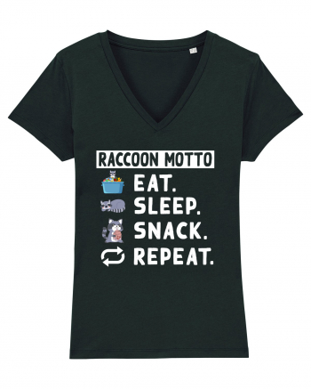 Raccoon motto, Eat Sleep Snack Repeat Black