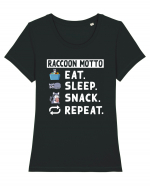 Raccoon motto, Eat Sleep Snack Repeat Tricou mânecă scurtă guler larg fitted Damă Expresser