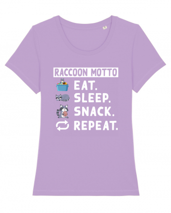 Raccoon motto, Eat Sleep Snack Repeat Lavender Dawn