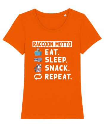 Raccoon motto, Eat Sleep Snack Repeat Bright Orange