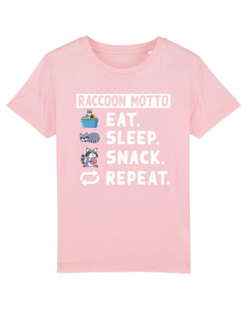 Raccoon motto, Eat Sleep Snack Repeat Cotton Pink