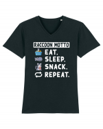 Raccoon motto, Eat Sleep Snack Repeat Tricou mânecă scurtă guler V Bărbat Presenter