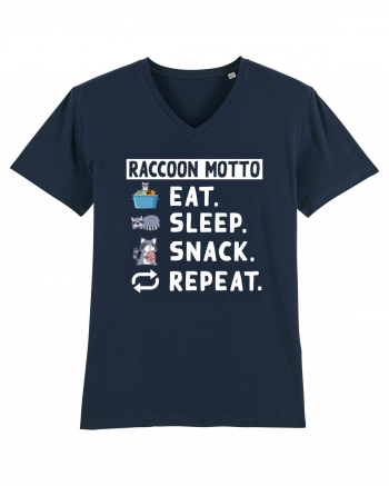 Raccoon motto, Eat Sleep Snack Repeat French Navy