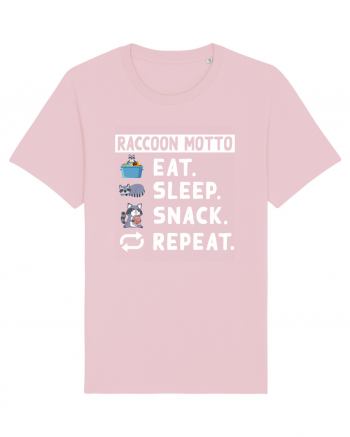 Raccoon motto, Eat Sleep Snack Repeat Cotton Pink