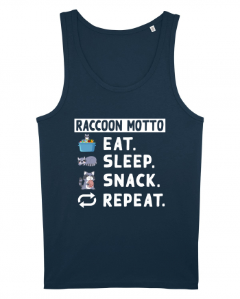 Raccoon motto, Eat Sleep Snack Repeat Navy