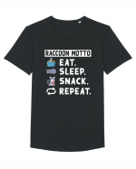 Raccoon motto, Eat Sleep Snack Repeat Tricou mânecă scurtă guler larg Bărbat Skater