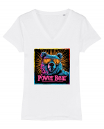 Retro Power Bear Tricou mânecă scurtă guler V Damă Evoker