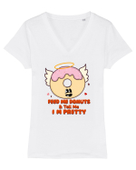 retro chic de Ziua Îndrăgostiților - Feed me donuts and tell me I am pretty Tricou mânecă scurtă guler V Damă Evoker
