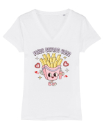 retro chic de Ziua Îndrăgostiților - Fries Before Guys Tricou mânecă scurtă guler V Damă Evoker