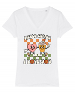 retro chic de Ziua Îndrăgostiților - Hello Coffee, I love you Tricou mânecă scurtă guler V Damă Evoker