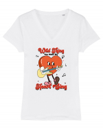 retro chic de Ziua Îndrăgostiților - Wild thing you make my heart sing Tricou mânecă scurtă guler V Damă Evoker