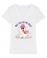 retro chic de Ziua Îndrăgostiților - Will yo be my boo Tricou mânecă scurtă guler V Damă Evoker