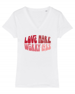 de dragoste in stil retro vintage - Love More Worry Less Tricou mânecă scurtă guler V Damă Evoker