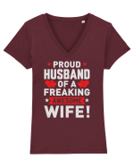pentru îndrăgostiți - Proud husband of a freaking awesome wife Tricou mânecă scurtă guler V Damă Evoker
