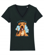 NUP! MAI BINE NE JUCAM! - AIREDALE TERRIER Tricou mânecă scurtă guler V Damă Evoker