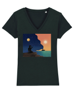 Sunset by the beach Tricou mânecă scurtă guler V Damă Evoker