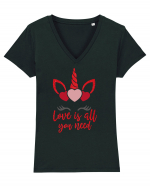 Love Is All You Need Unicorn Valentine Tricou mânecă scurtă guler V Damă Evoker