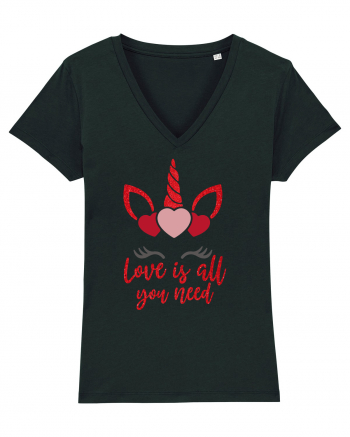 Love Is All You Need Unicorn Valentine Black