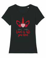 Love Is All You Need Unicorn Valentine Tricou mânecă scurtă guler larg fitted Damă Expresser