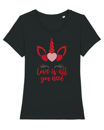 Love Is All You Need Unicorn Valentine Black