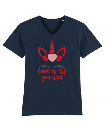 Love Is All You Need Unicorn Valentine French Navy