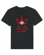 Love Is All You Need Unicorn Valentine Tricou mânecă scurtă Unisex Rocker