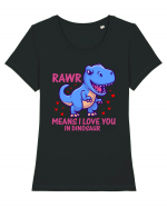 Rawr Means I Love You In Dinosaur Tricou mânecă scurtă guler larg fitted Damă Expresser