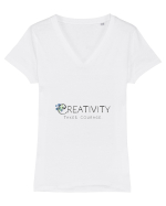 Creativity takes courage. Tricou mânecă scurtă guler V Damă Evoker