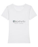 Creativity takes courage. Tricou mânecă scurtă guler larg fitted Damă Expresser