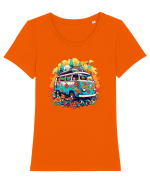 Happy Travel Day  Tricou mânecă scurtă guler larg fitted Damă Expresser