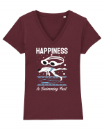 pentru pasionații de înot - Happiness is Swimming Fast Tricou mânecă scurtă guler V Damă Evoker