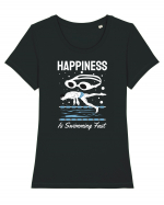 pentru pasionații de înot - Happiness is Swimming Fast Tricou mânecă scurtă guler larg fitted Damă Expresser