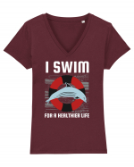 pentru pasionații de înot - I Swim for a Healthier Life Tricou mânecă scurtă guler V Damă Evoker