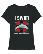pentru pasionații de înot - I Swim for a Healthier Life Tricou mânecă scurtă guler larg fitted Damă Expresser