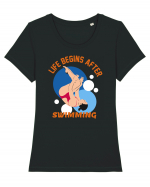 pentru pasionații de înot - Life Begins After Swimming Tricou mânecă scurtă guler larg fitted Damă Expresser