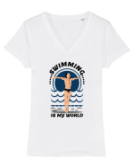 pentru pasionații de înot - Swimming is My World Tricou mânecă scurtă guler V Damă Evoker