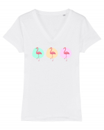 Triple Flamingo Tricou mânecă scurtă guler V Damă Evoker