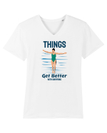 pentru pasionații de înot - Things Get Better With Swimming Tricou mânecă scurtă guler V Bărbat Presenter