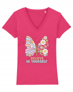 BELIEVE IN YOURSELF Tricou mânecă scurtă guler V Damă Evoker