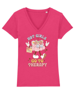HOT GIRLS GO TO THERAPY Tricou mânecă scurtă guler V Damă Evoker
