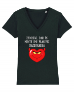 ZÂMBESC, DAR MĂ RĂZBUN. Tricou mânecă scurtă guler V Damă Evoker