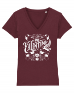 Will you be my Valentine - alb Tricou mânecă scurtă guler V Damă Evoker