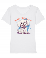 THE ANSWER IS BELLY RUBS & TREATS - Bichon Tricou mânecă scurtă guler larg fitted Damă Expresser